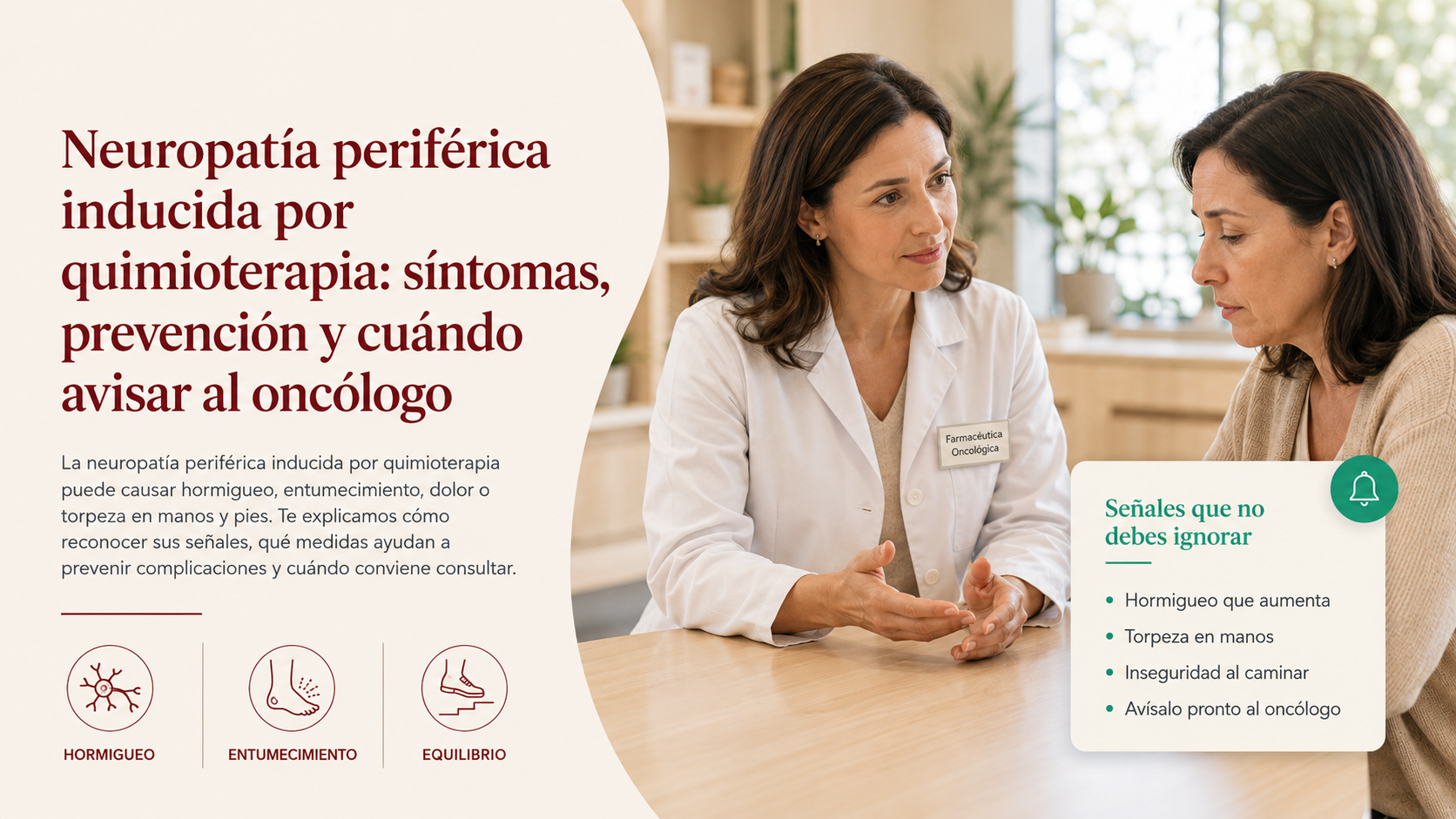 Neuropatía periférica inducida por quimioterapia: síntomas, prevención y cuándo avisar al oncólogo